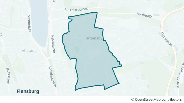 Kartendarstellung des Gebiets Jürgensgaard in Flensburg