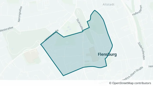 Kartendarstellung des Gebiets Museumsberg in Flensburg